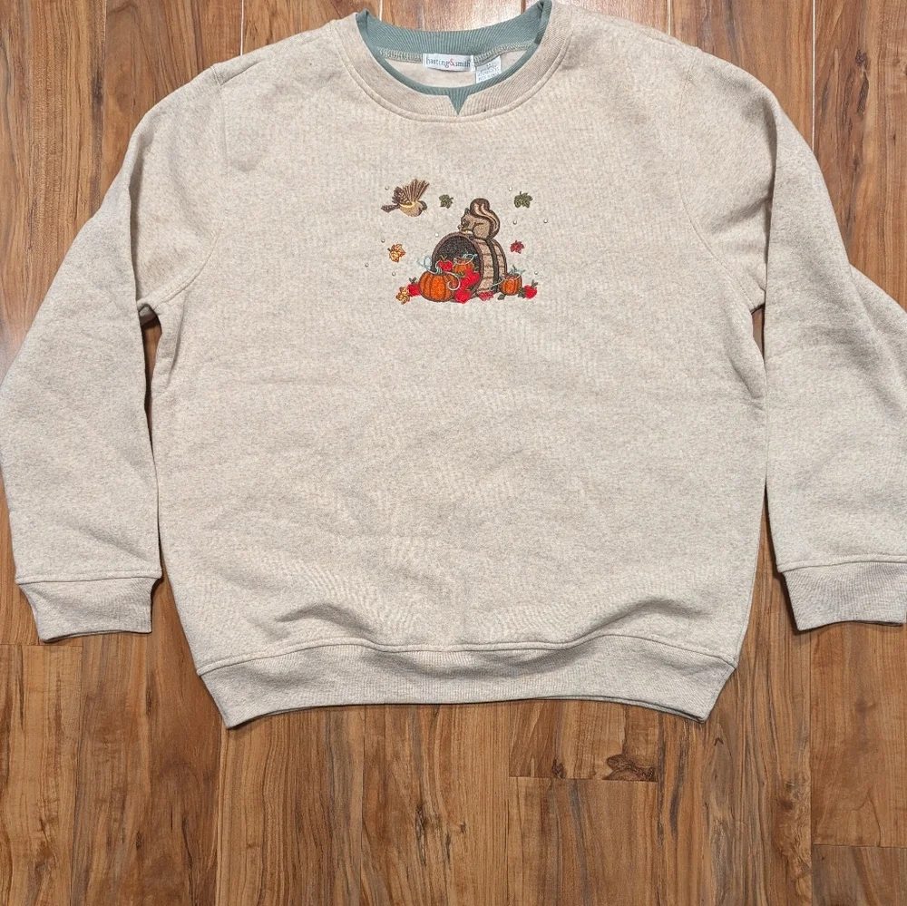 Embroidered Fall Double Collar Crewneck Sweater Women's Medium Grannie Core - Picture 3 of 4